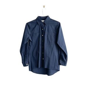 MICHAEL Michael Kors Womens Long Sleeve Hi Low Button Up Shirt Navy Small